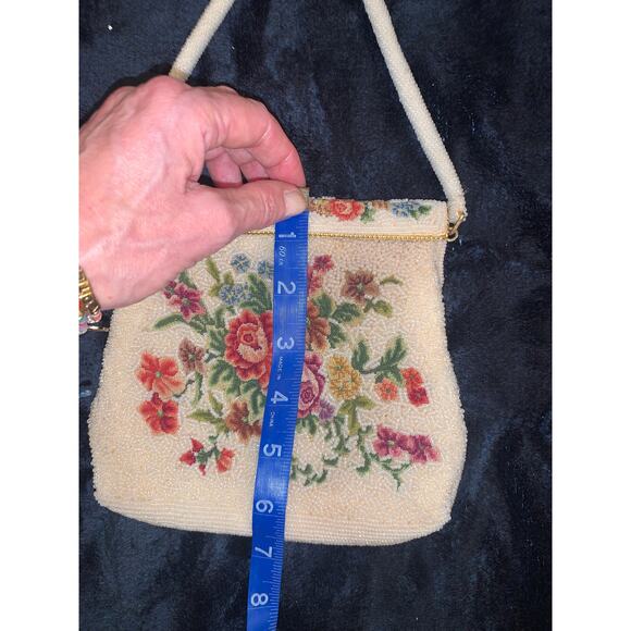 VINTAGE 50's 60's Glass BEADED PETIT POINT BAG PURSE COTTAGECORE - Picture 10 of 10